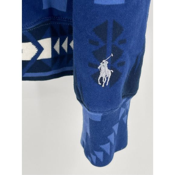 Polo Ralph Lauren Pullover Sweatshirt Men Large SouthwestFleece Mockneck Blue - Picture 9 of 12